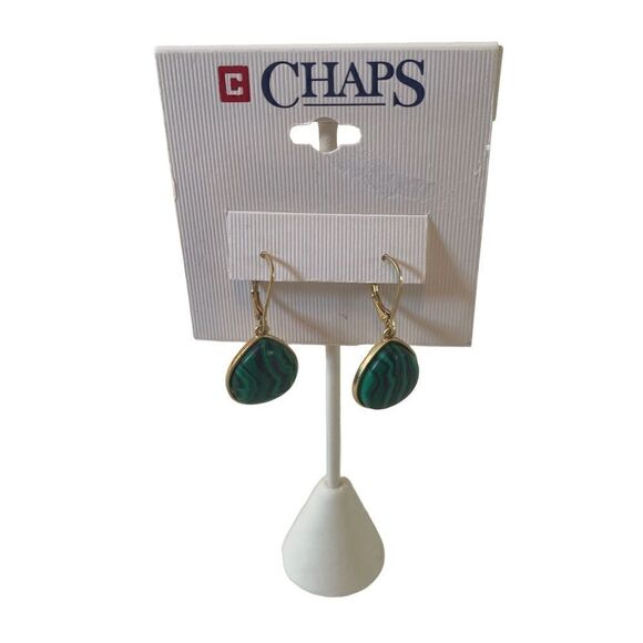 Chaps Marbled Malachite & Gold Toned Teardrop Earrings. - Picture 1 of 6